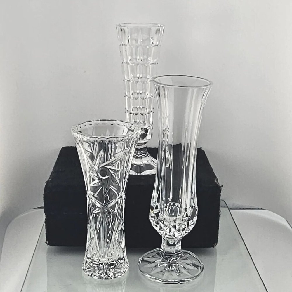 3 Elegant Vintage Mixed Set Cut Glass Crystal Vases Mikasa Cristal D'Arques